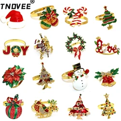 1PCS  Enamel Christmas Napkin Ring Crystal Xmas Tree Reindeer Wreath Napkin Holders for Christmas Wedding Party Table Decor