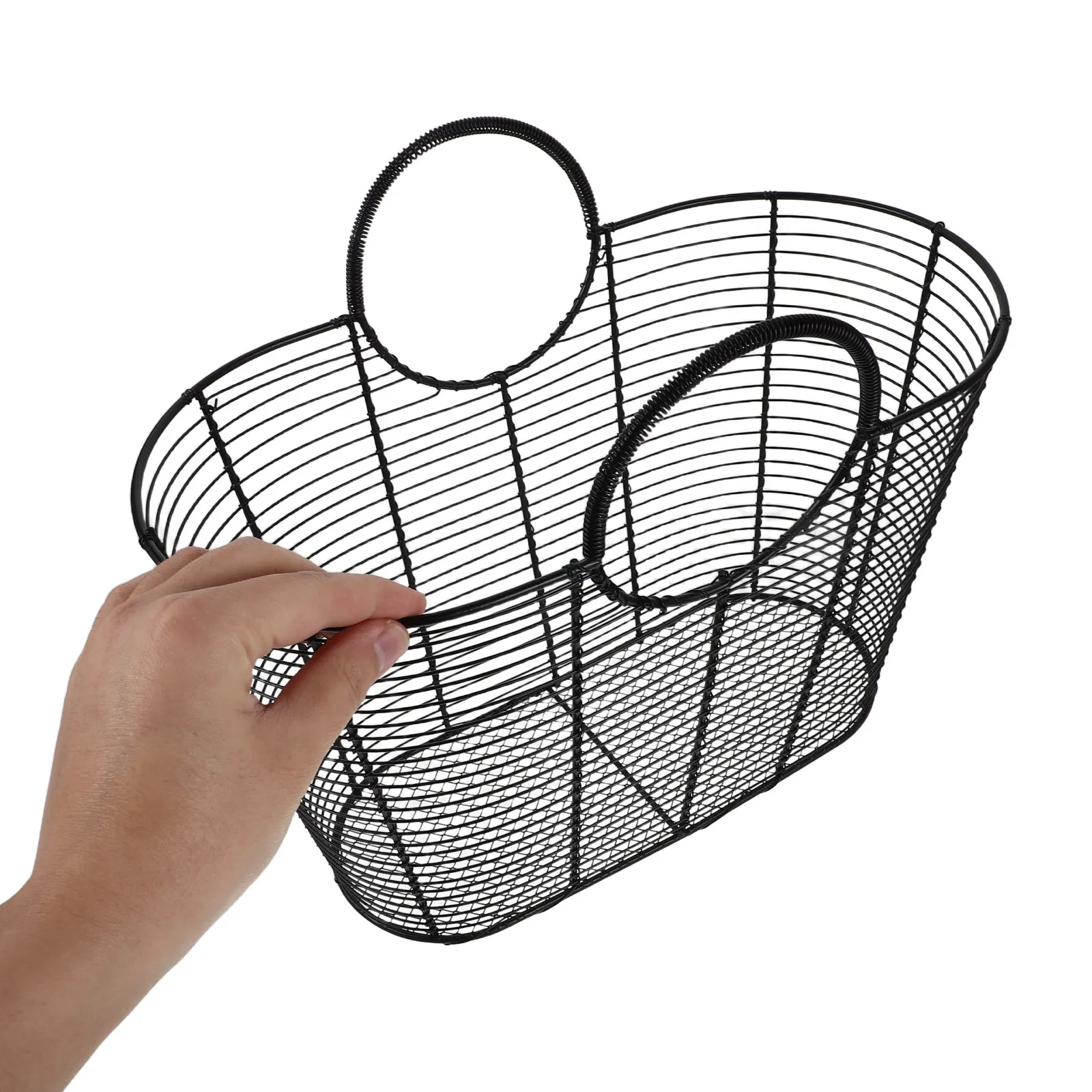 

Tall Narrow Iron Wire Storage Basket Black Decorative Mesh Steel Organizer Handles for Household Blanket Kitchen Bathroom