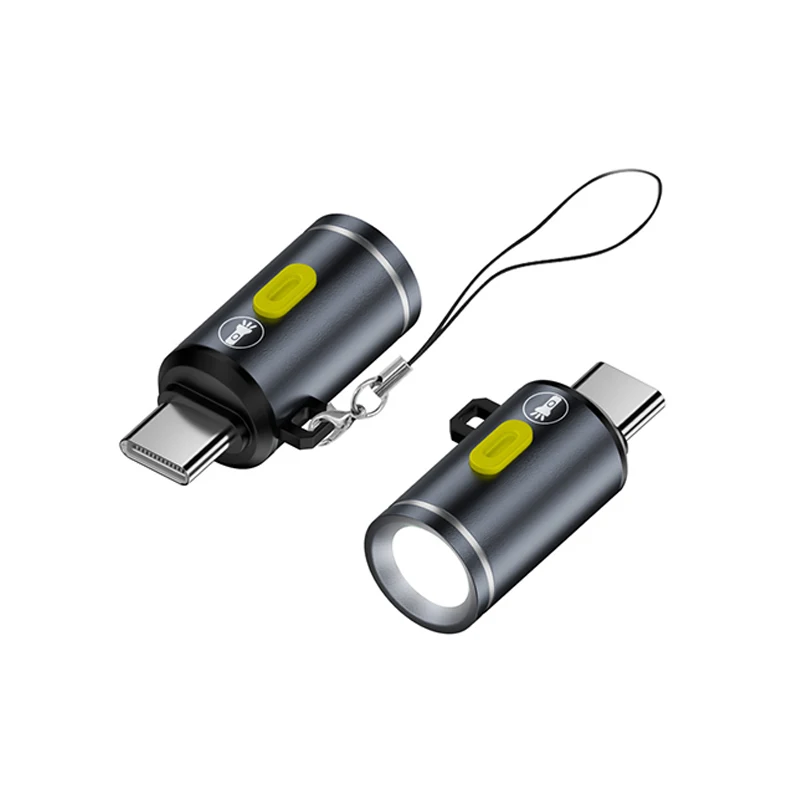 Portable Type-C Mini Flashlight Phone Keychain USB-C Electric Torch Nightlight Table Lamp For Riding Sports Outdoor Camping