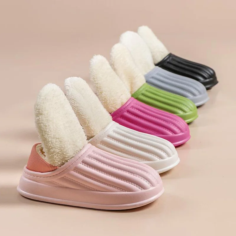 2023 New Simple Waterproof Cotton Shoes Thickened Warm Anti-Slip Men and Women's Fashion Slippers Home Comfortable Plush Shoes