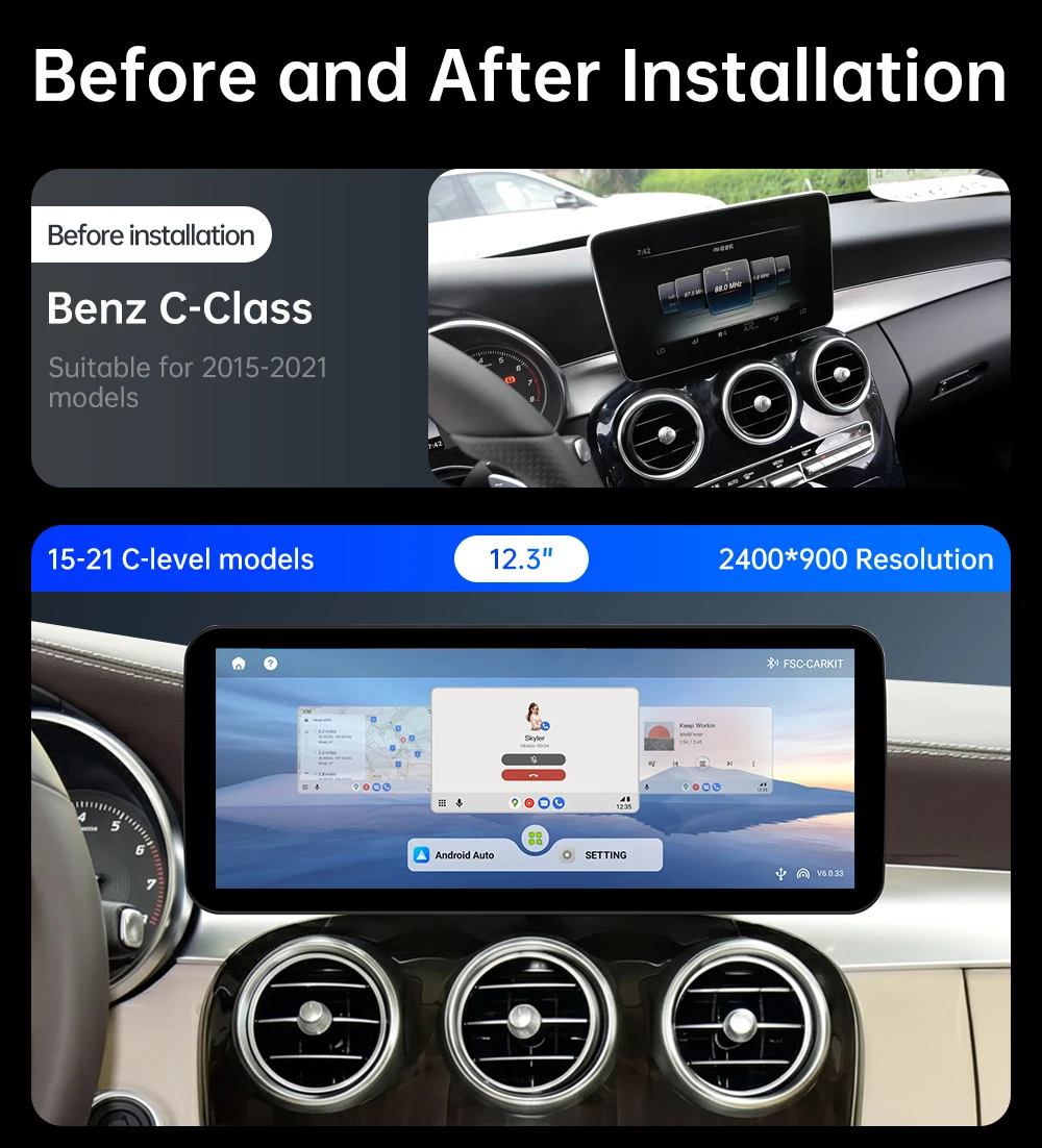 Android 16 For Mercedes Benz C Class W205 GLC X253 2015 - 2021 Mercedes Benz V-Class 2015 - 2019 Car Wireless CarPlay GPS 4G BT
