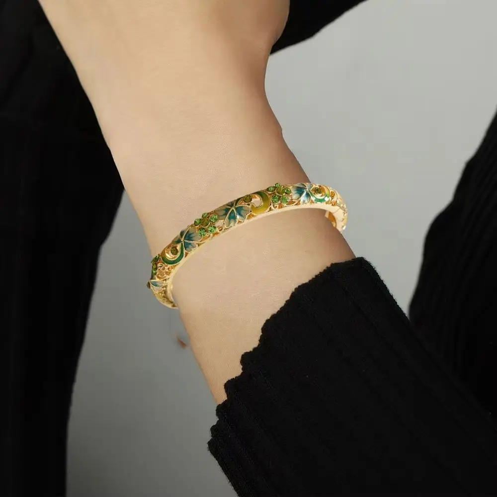 Двойной браслет, винтажный перегородчатый браслет, традиционный китайский браслет с цветочным узором, винтажный классический женский браслет на руку