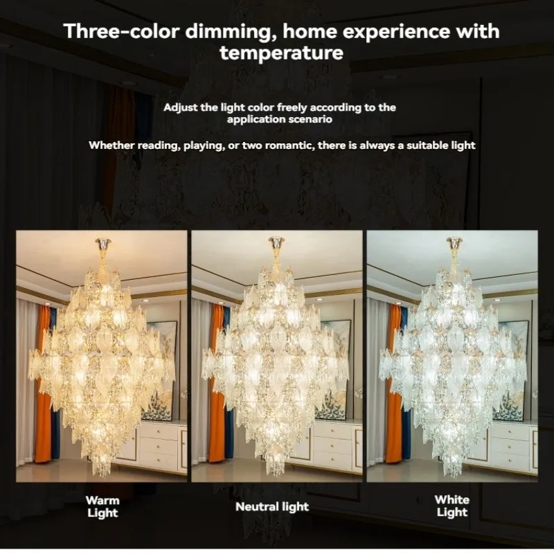 Imagem -04 - Glass Leaf Hanging Chandelier For Stairscase Loft Gold Crystal Teto Candelabro Villa de Luxo Hotel Lobby Sala Modren k9