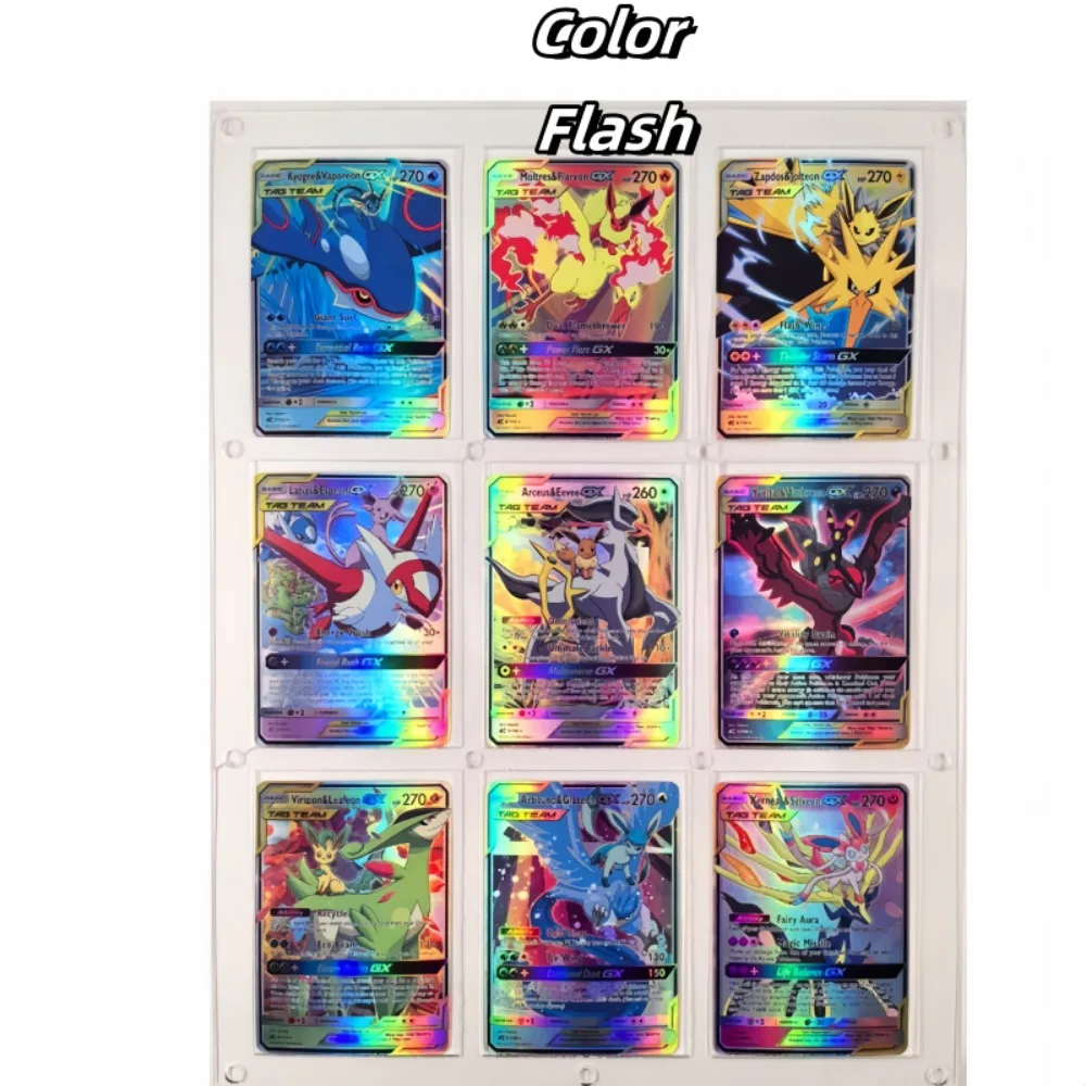 English Version DIY PTCG Pokemon TAG Team 9PCS/Set Three Types of Flashes Anime Peripheral Game Collection Card Holiday Gift