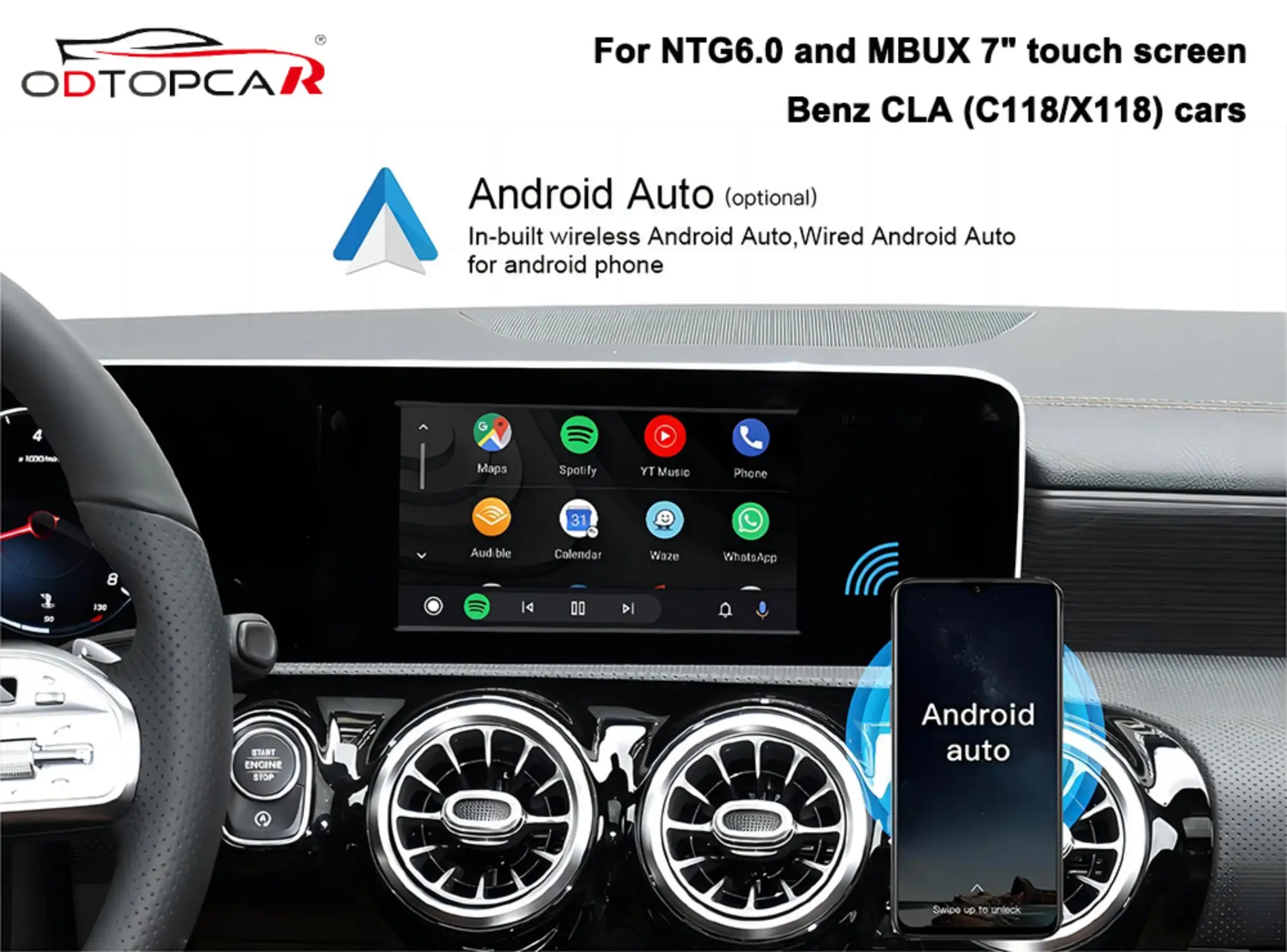 Wireless Car Play Adapter for Mercedes X118 C118 CLA MBUX Android Auto Upgrade Apple CarPlay Mirroring Android 13 System Stereo