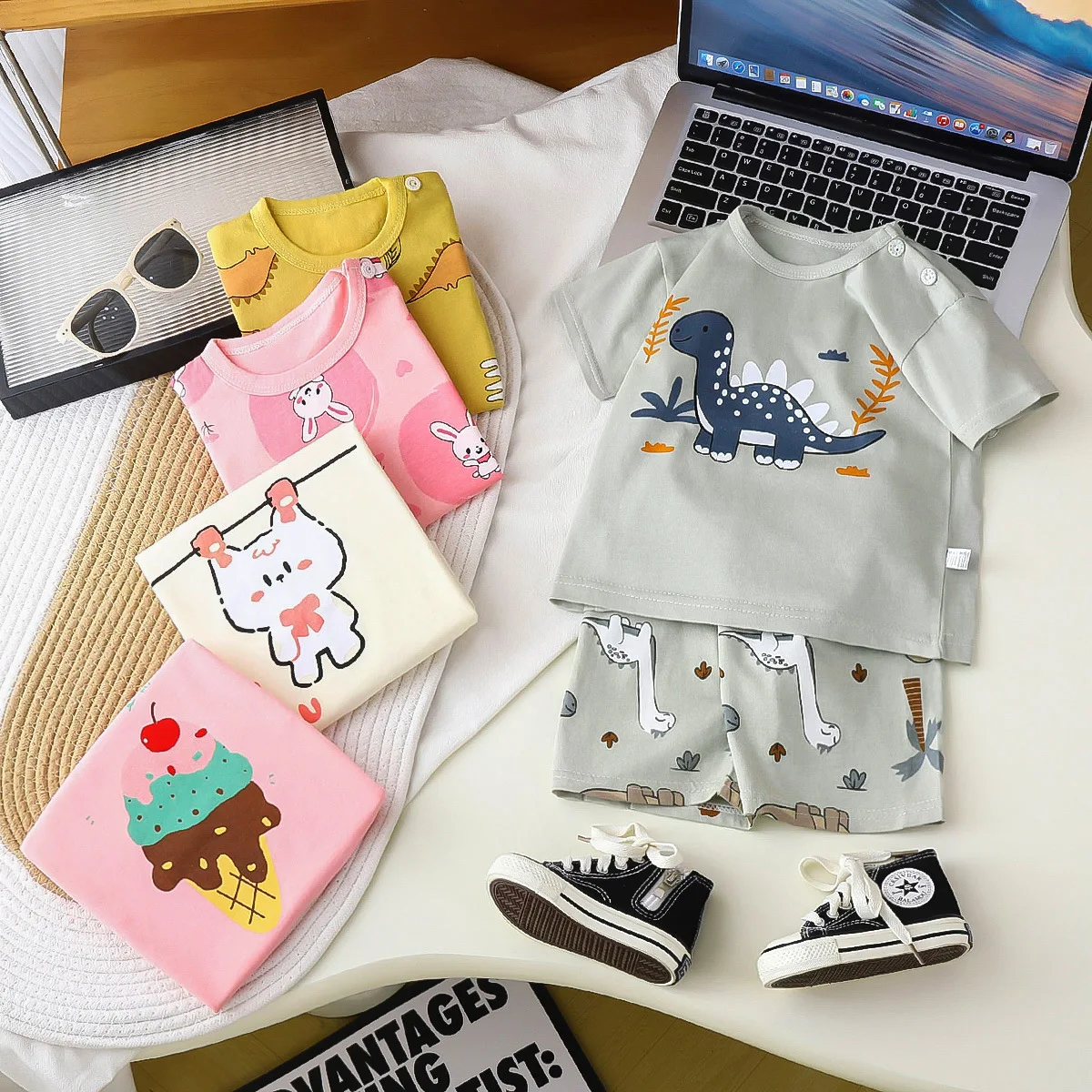 Baby Summer Outfits Cartoon Boys Short Sleeve T-shirts Comfortable Shorts Cotton Casual Daily Wear For Girls Set