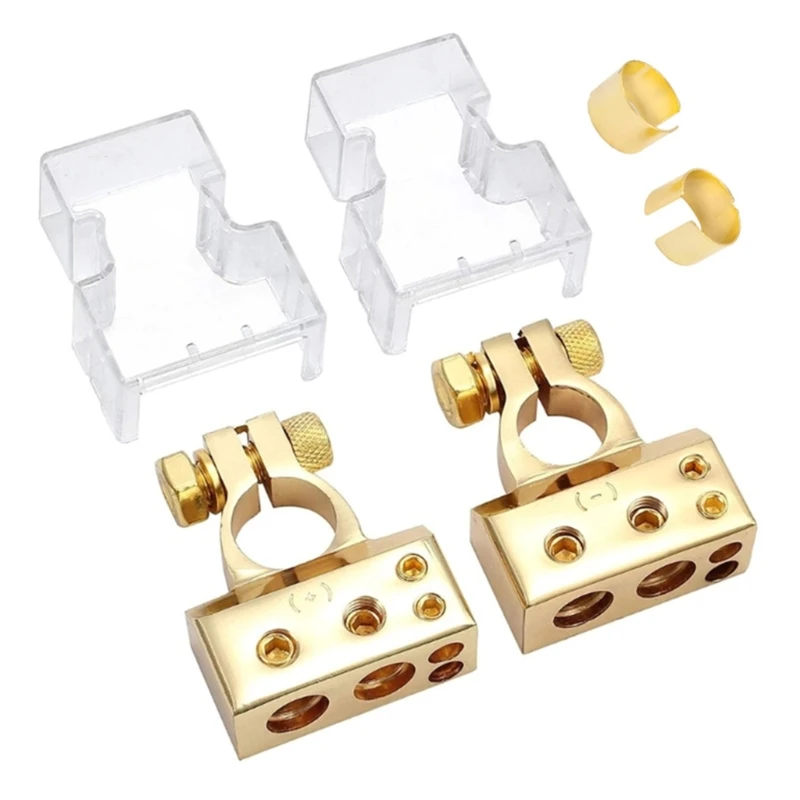 

1 Pair Positive Negative Battery Ends Battery Terminal Connectors with Clear Covers Shims for Auto Caravan Marine Boat