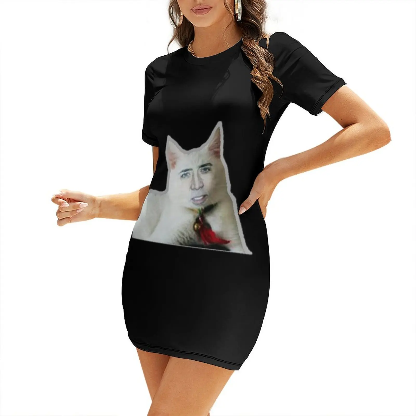 Nicolas Cage as Cat - Nicholas Cage - Nick Cage - Nic Short-Sleeved Dress Woman's evening dress
