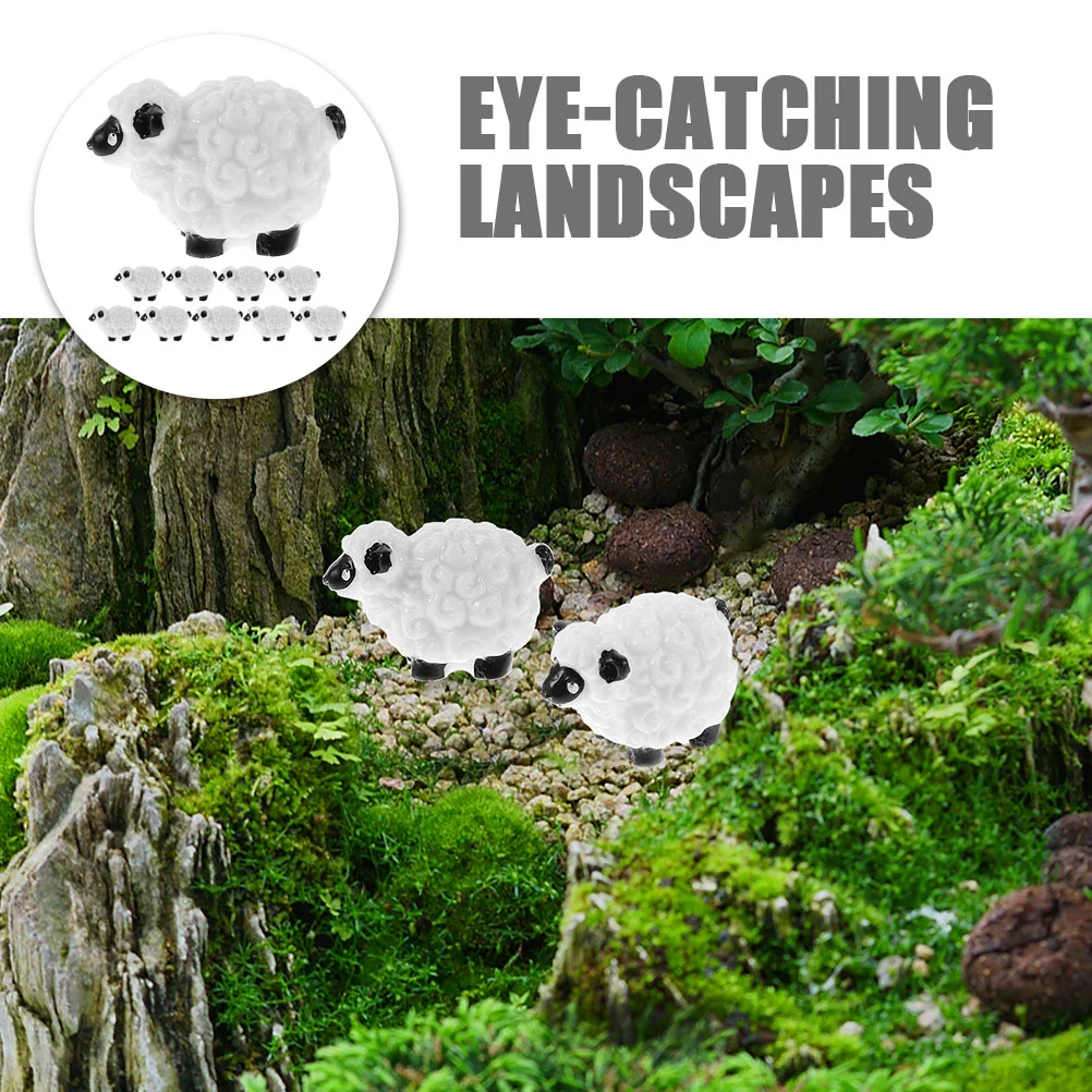 10 Pcs Micro Landscape Ornament Mini Garden Decor Resin Sheep Outdoor Figurines for Outdoors