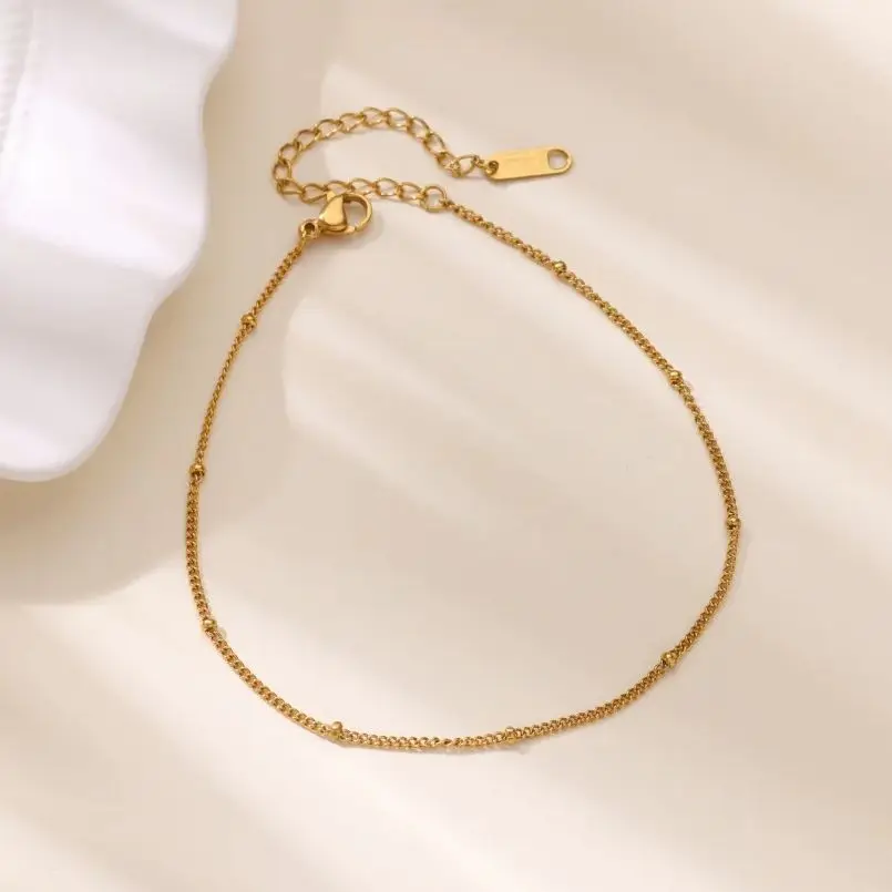 Stainless Steel Chain Anklet Bracelet Gold Color Anti Fading Foot Anklets Summer Beach Vacation Accessories Simple Jewelry Gift