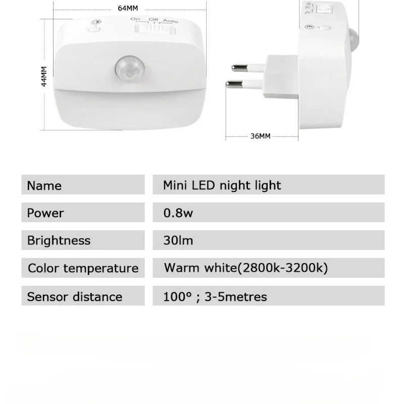 Motion Sensor LED Night Light EU Plug In 3 Modes Night Lamp For Home Aisle Hallway Stair Kitchen Bedroom Bedside Lighting