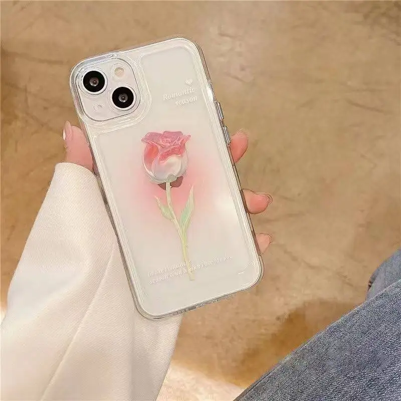 Gradient Tulip Silicone Case For OPPO Reno 12F 11F 10 5G 6 8 11 12 Pro Reno 7 4G 5 6 Lite 8T A3X A3 Pro A58 A78 A79 A98 5G Cover