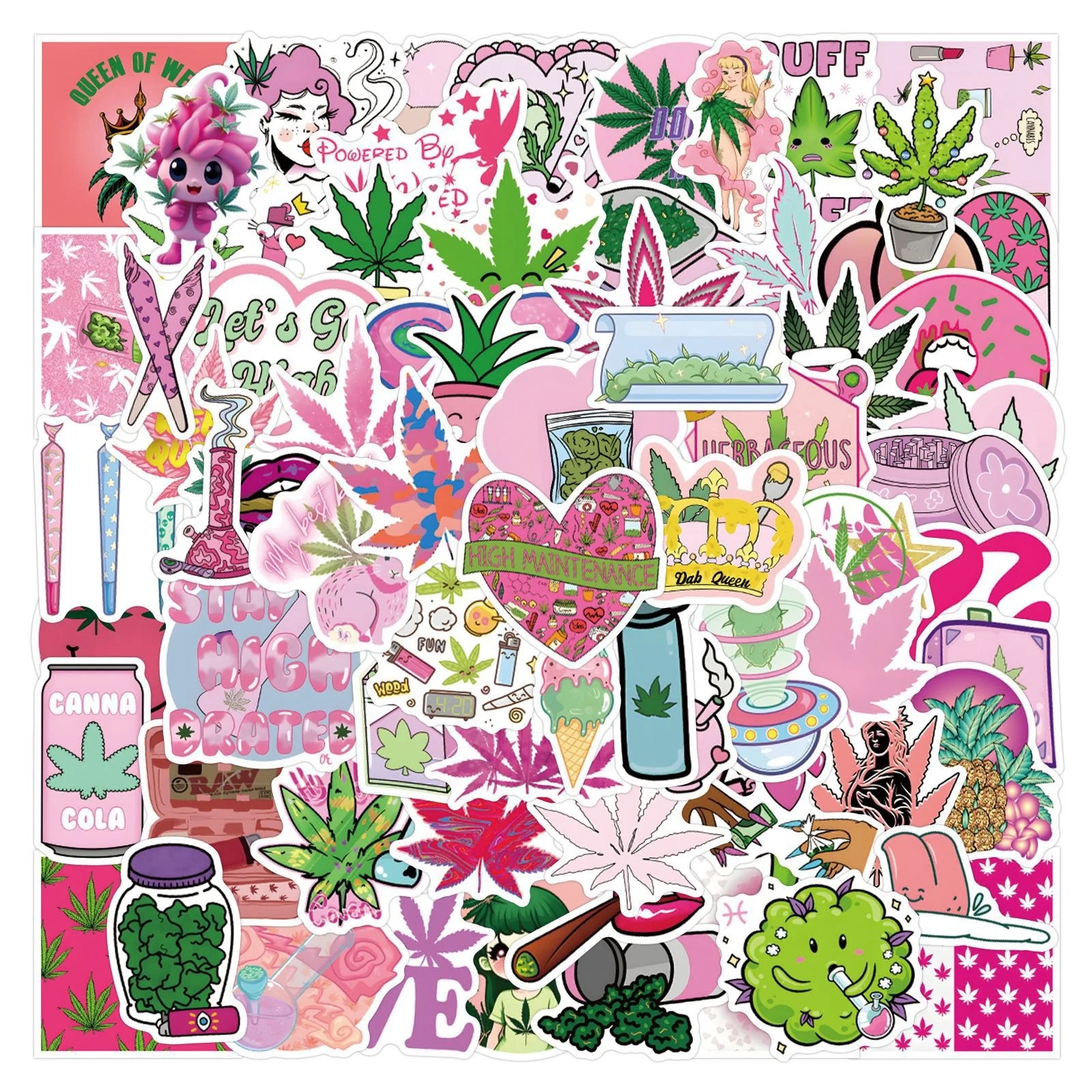 Pink Weed Leaves Graffiti Stickers Funny Trend Decals DIY Waterproof Motorcycle Laptop Skateboard Car for Adults Cute Aesthetic