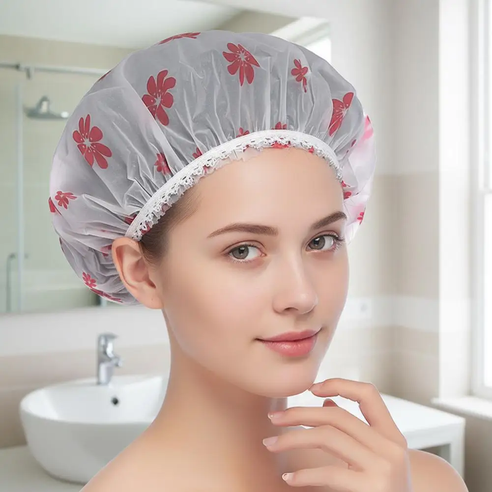 

1 шт., женская шапочка для душа, водонепроницаемая, с широкой резинкой, многоразовая шапочка для башмака, модная шапочка для душа с волнистой точкой, ванная комната