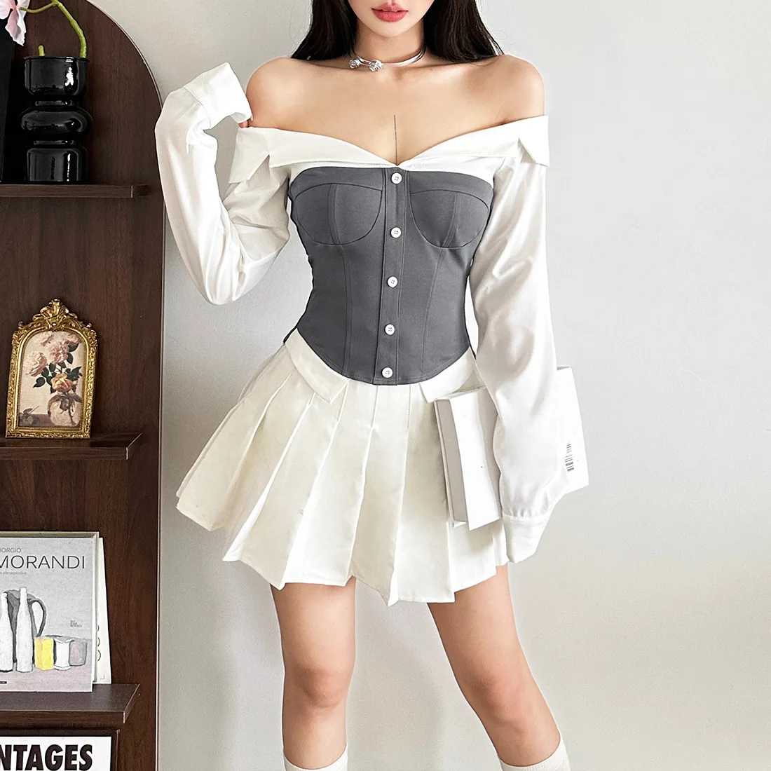 

Summer new Korean style sweet contrasting color slim fit long sleeve T-shirt