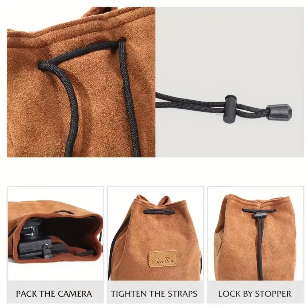 

Soft Camera Storage Bag Portable Dustproof DSLR Drawstring Bag Adjustable Strap Polar Fleece Lining Lens Pouch Men