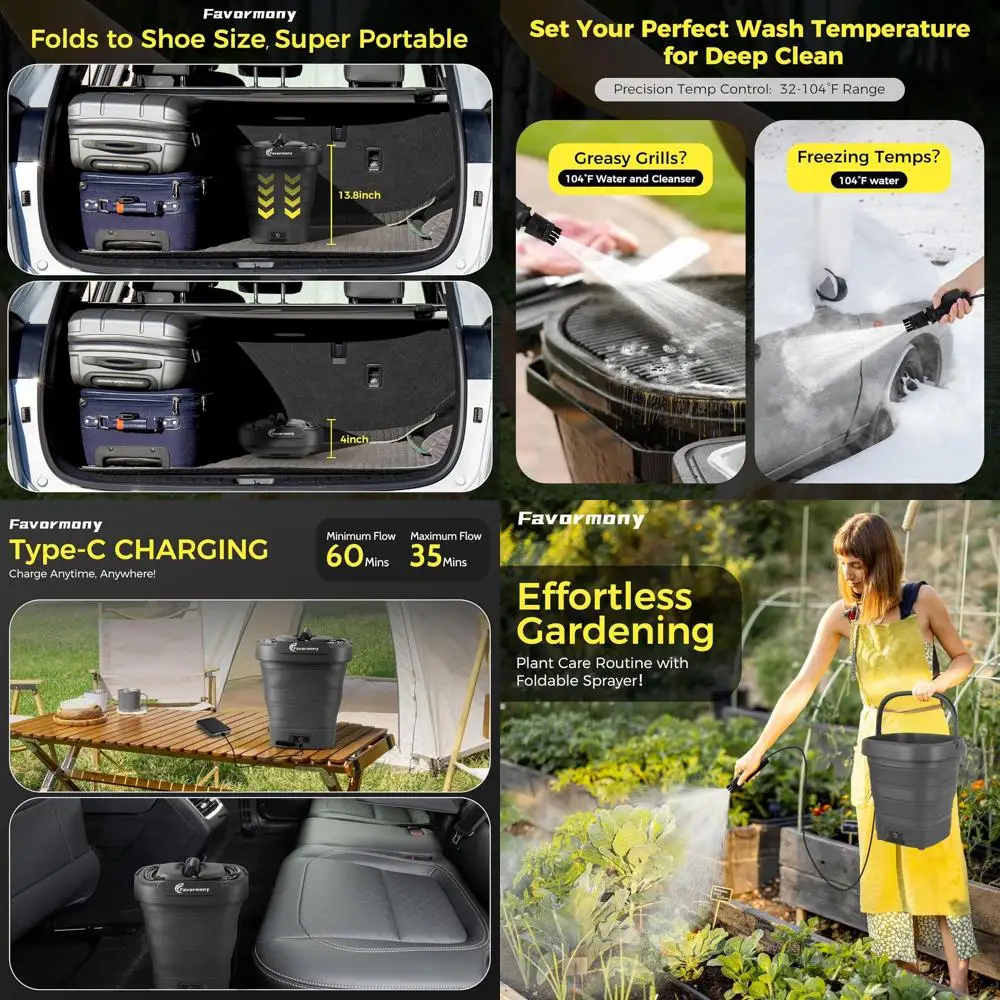 

Портативная электрическая мойка высокого давления с баком на 3,2 галлона, давление до 290 PSI, идеально подходит для внутренней и наружной уборки, мытья домашних животных, с разъемом Type-C.