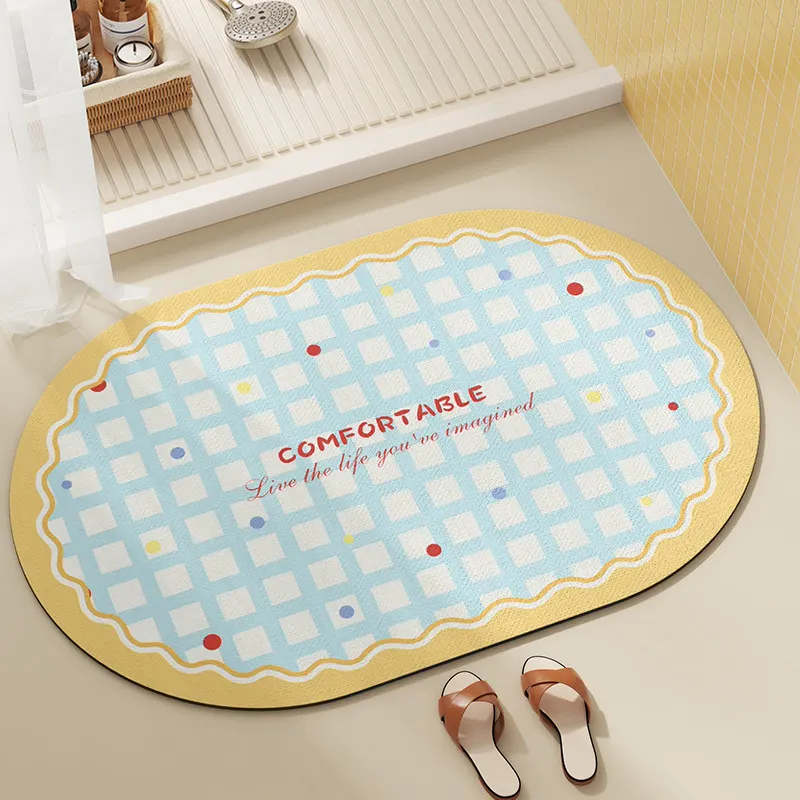 VIKAMA Oval Bath Mat Non-slip Absorbent Quick Dry Diatomaceous Earth for Bathroom Toilet Entrance