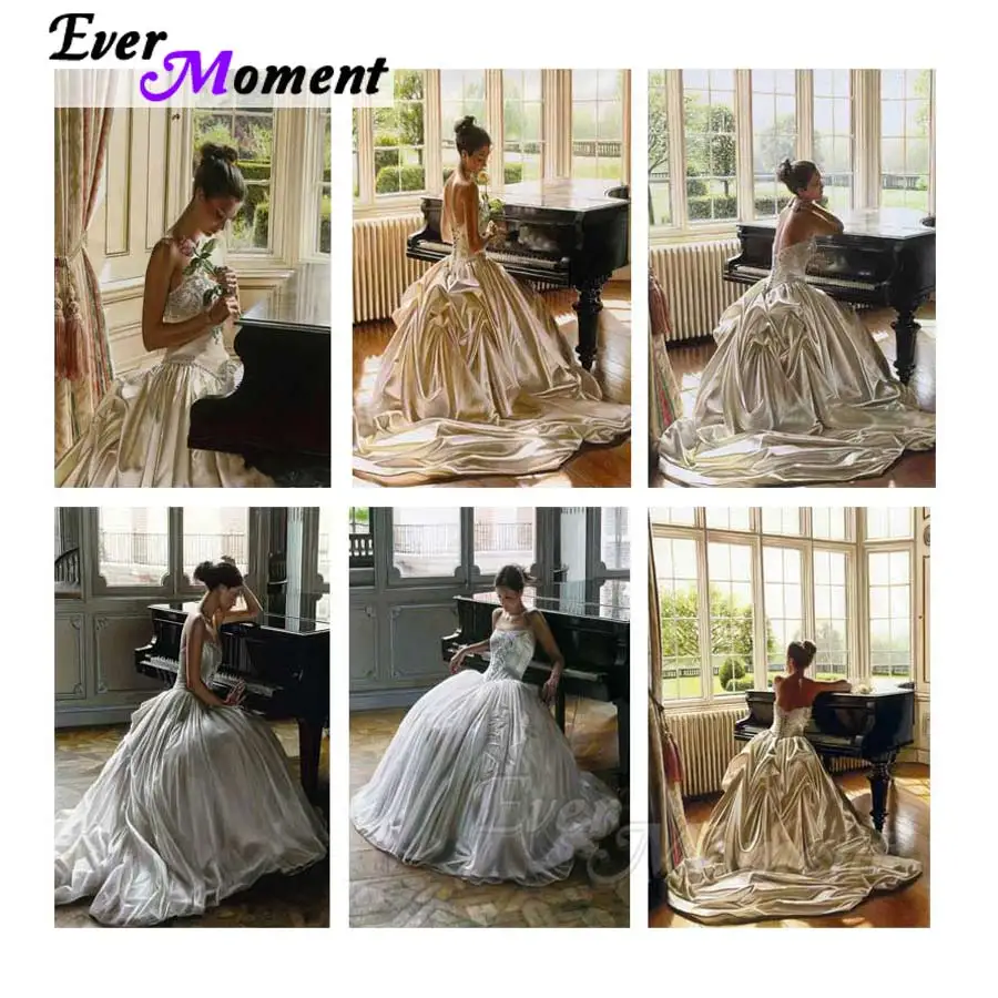 Ever Moment Diamond Painting Piano Girl Wedding Dress Full Square Round Embroidery Mosaic 5d Art Cross Stitch Handmade S2F2494