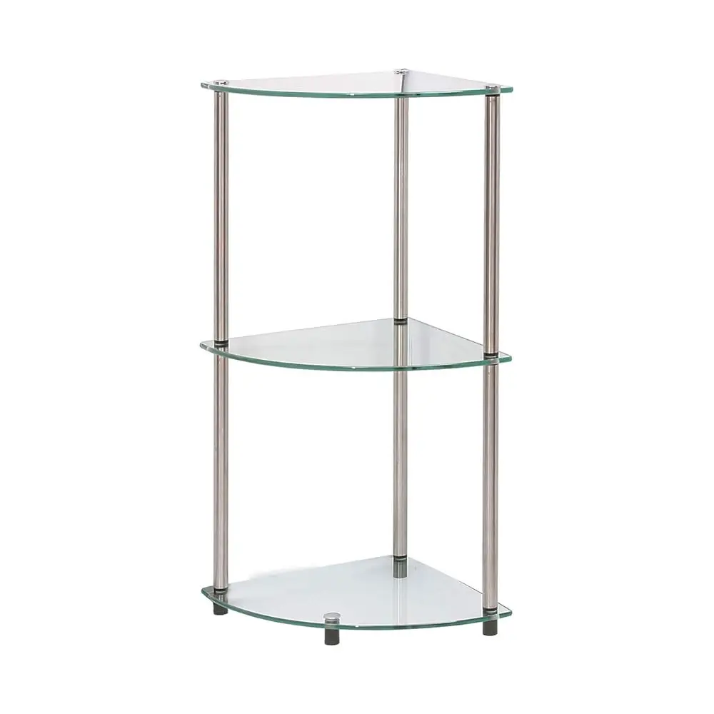 

Designs2Go Classic Glass 3-Tier Corner Shelf 13.75"" - Modern Media Bookshelf With Storage Shelves For Living Room, Display