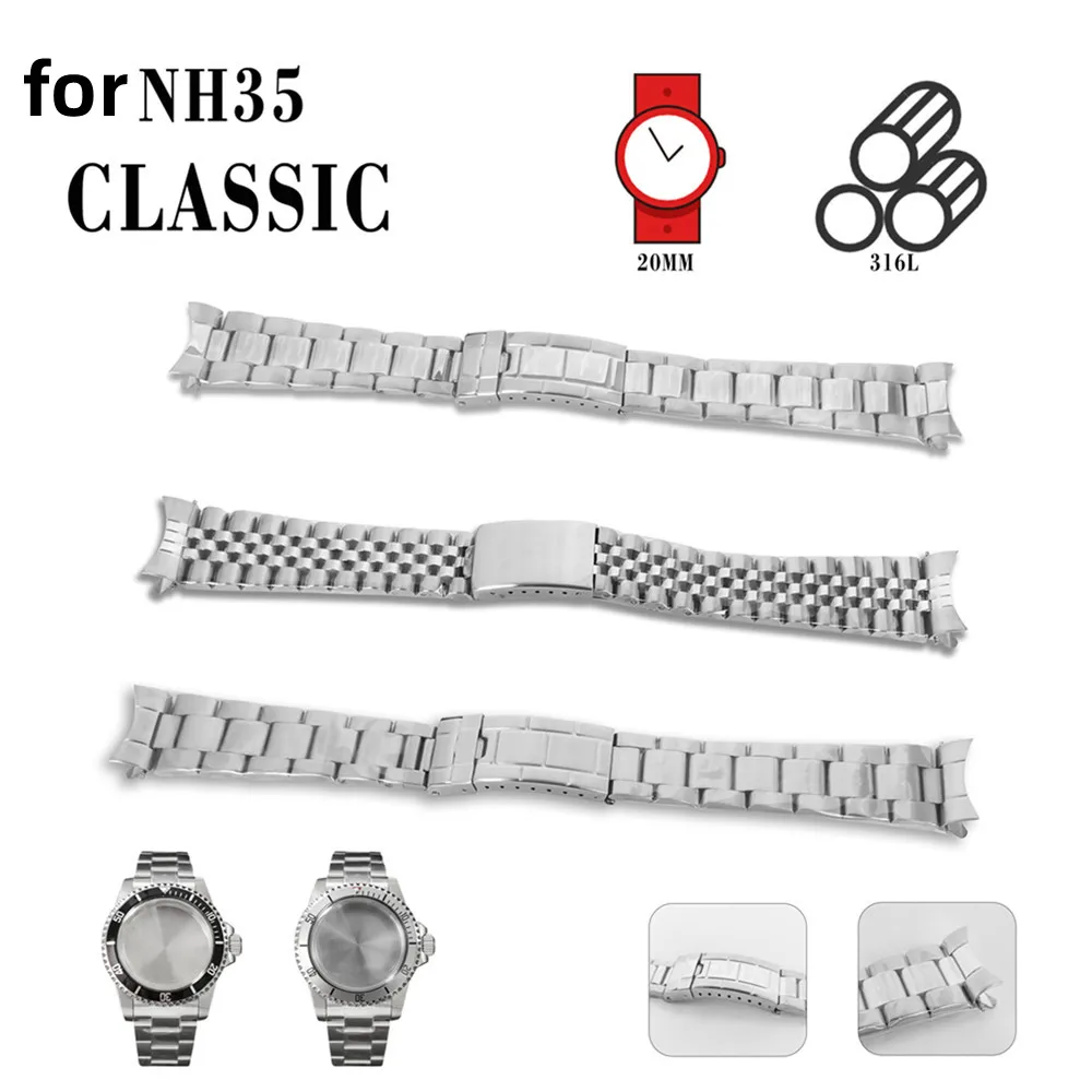 

20MM Stainless Steel Watch Strap Watch Band Bracelet for Vintage Watch Case Modification Part for NH35 Case Accessories