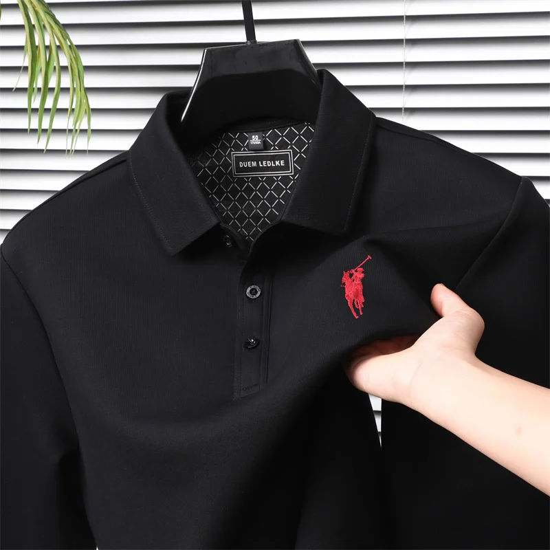 تي شيرت رجالي بأكمام طويلة موضة خريف وشتاء 2025 قميص بولو كاجوال للأعمال مع شعار حصان صغير #1
