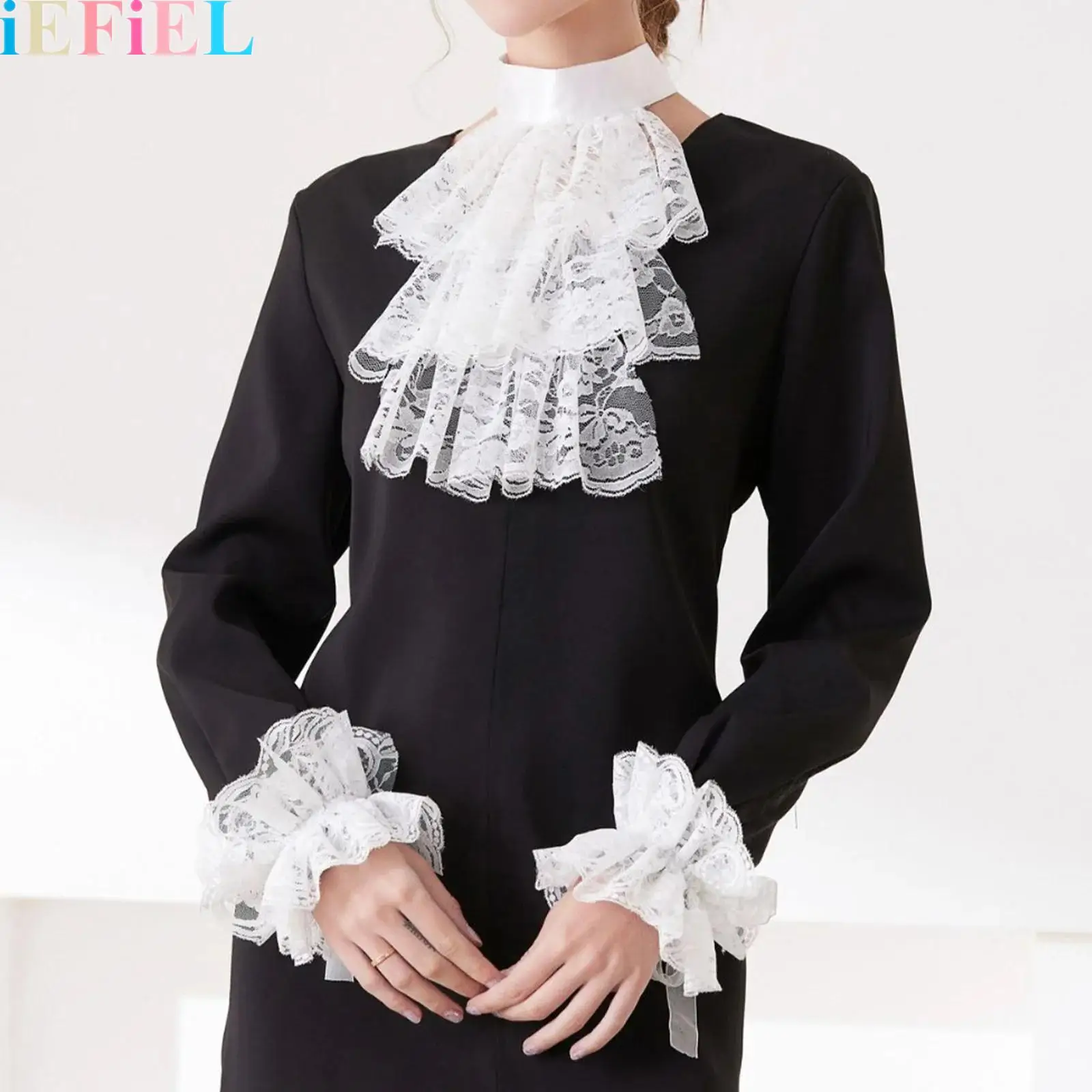 

2Pcs Detachable Lace Theater Retro Neck Ruffle Collar Cuffs Sleeves Set Cosplay Costume Accessories