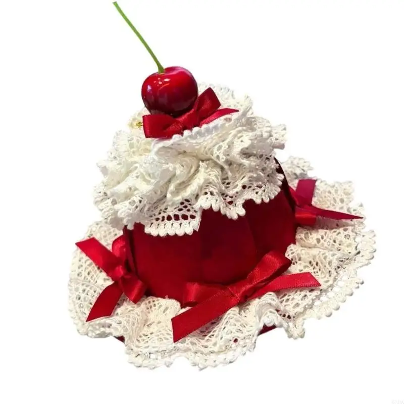 Delicate Girl Cake Hair Clip With Lace Trim Bowknot Decors Comfortable Top Hat Side Clip For Kids Special Occasion 6XDA