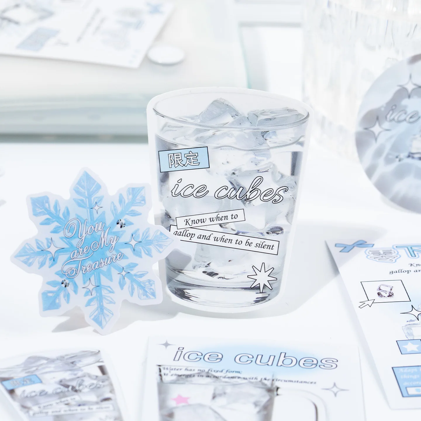 22pcs Sea Salt Ice Cube Series Kawaii Ins Winter Elements Decorative Stickers Material Pack Creative Scrapbooking DIY Aesthetics view 3