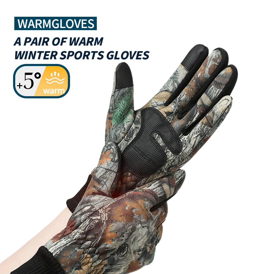 Winter skiing gloves for men, thick and warm, water-resistant, touch screen, outdoor cycling, sports camouflage cotton gloves