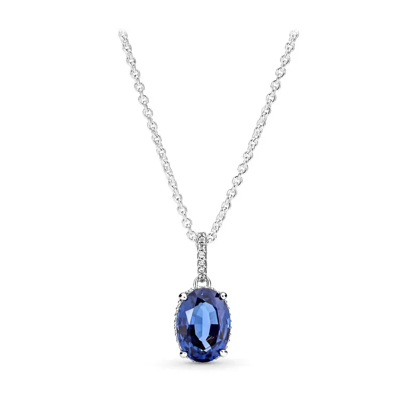 Bestseller 925 Sterling Zilveren Temperament Hoge Kwaliteit Blauwe Zirkoon Sieraden Set Charme Ketting Diy Prachtige Verjaardagscadeau