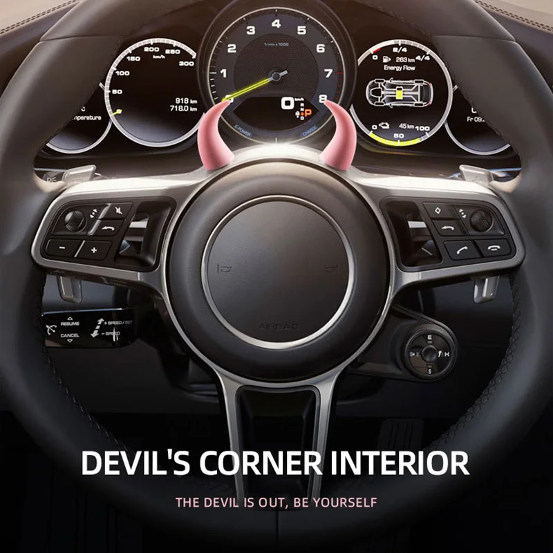 1Pair 3D Fashion Devil Horn Car Interior Sticker Decoration Universal For Steering Wheel Dashboard Cute Horns Vehicle Styling