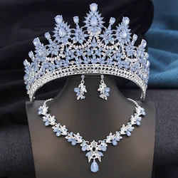 Big Tiaras With necklace earrings Bridal Jewelry Sets for Women Brides Wedding Crown Prom Birthday Party Costume Accessories