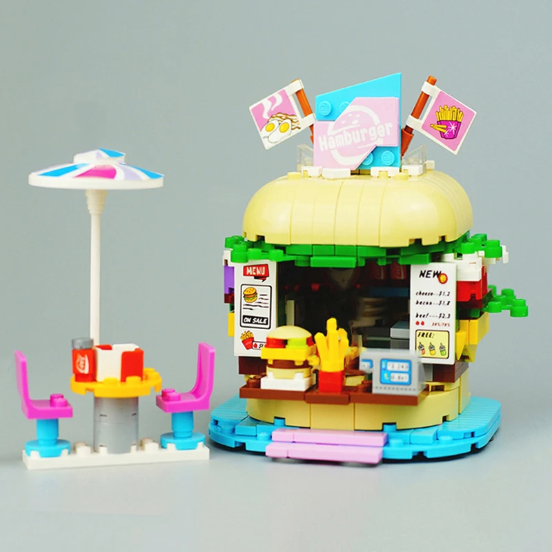 Creative Burger Shop Model Building Block Set DIY City Street Scene Small Particle Assembled Ornaments Children's Toys Gifts