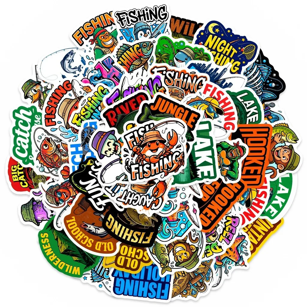 50Pcs Cool Fishing Cartoon Stickers, Waterproof Wear-resistant Decals for Lure Anglers, Decor for Laptop DIY Papery Pop Store