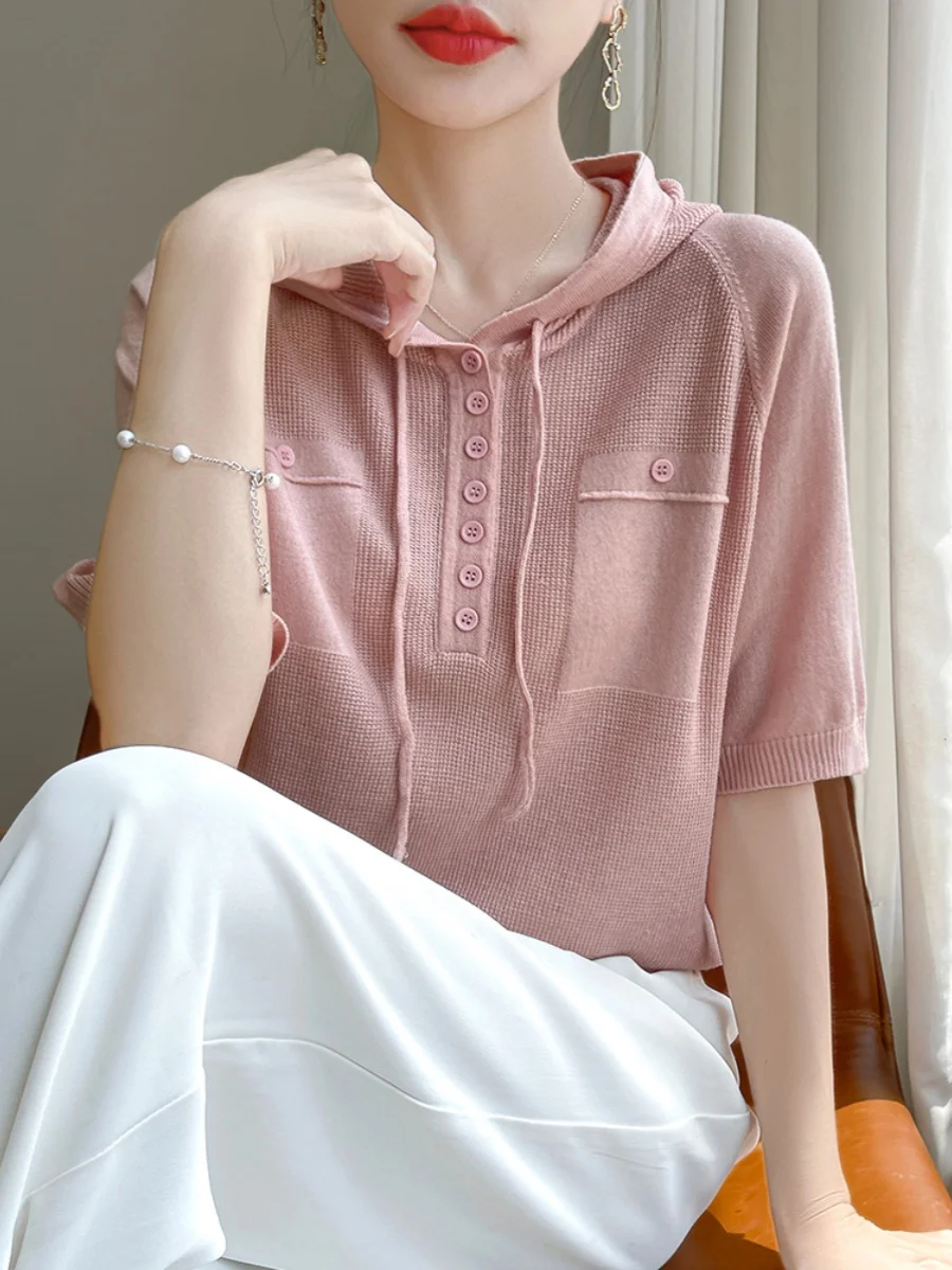 

Модный вязаный шерстяной топ ort Sve, женский повседневный свободный крой, летняя базовая толстовка с капюшоном Ultrine