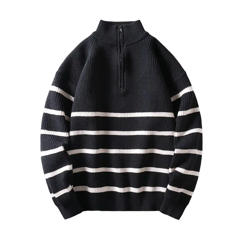 

Laid-ba Sle Thiened Knitted Sweater f Zipper Collar Men's Casual Striped Knitted Sweater Autumn Winter New Arrival