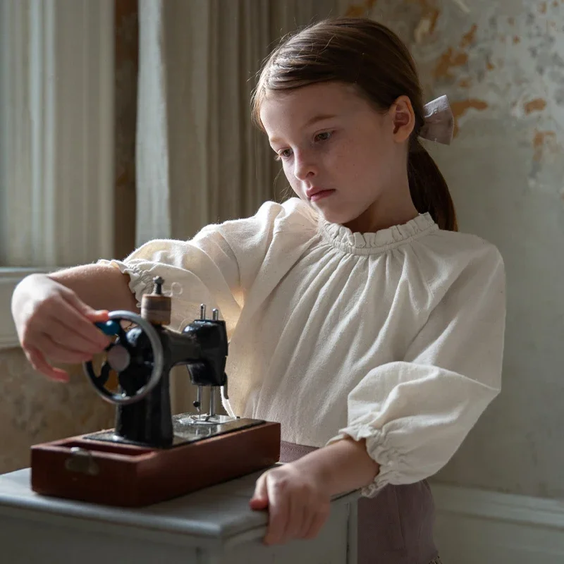 100% Baumwolle Mädchen Rüschen Rundhals Bluse Herbst Neue Weiße Shirts Langarm Casual Lose kinder Tops TZ353