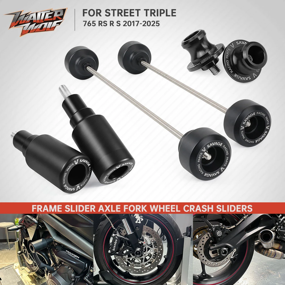 

2017-2025 For Street Triple 765 RS 765R 765S Front Rear Wheel Sliders Frame Crash Slider Axle Fork Swingarm Stand Spool Slider