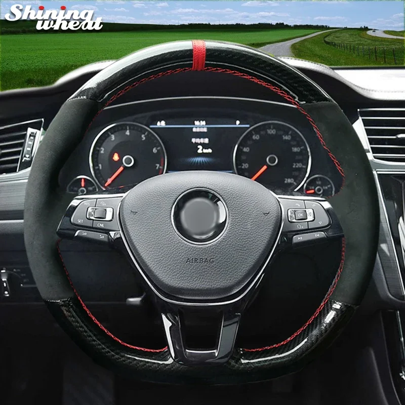

Shining wheat PU Carbon Fiber Hand-Stitched Steering Wheel Cover for Volkswagen VW Golf 7 Mk7 New Polo Jetta Passat B8 Tiguan