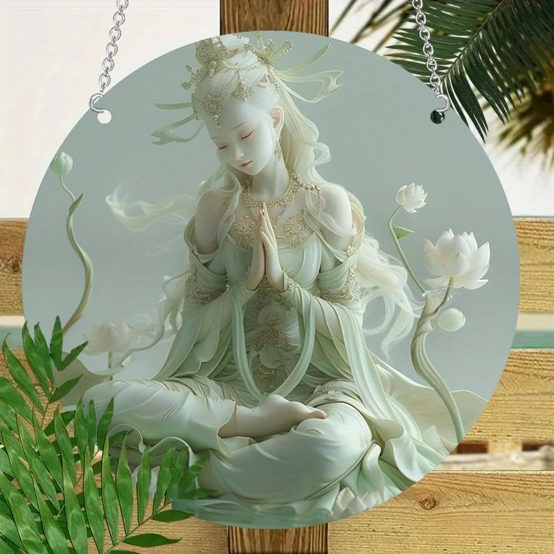 

2D Acrylic Sun Catcher Guanyin Statue Art Painting, Porch Hanging Ornaments, Home Decor, Yard Pendants, Farmhouse Welcome Sign