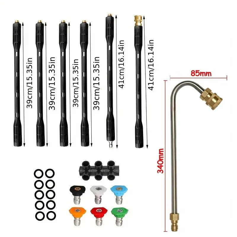 Copper‑Built Pressure Washer Extension Wand 4000PSI, Quick Connect Fitting, 6 Spray Nozzles for Gutter and Outdoor Cleaning