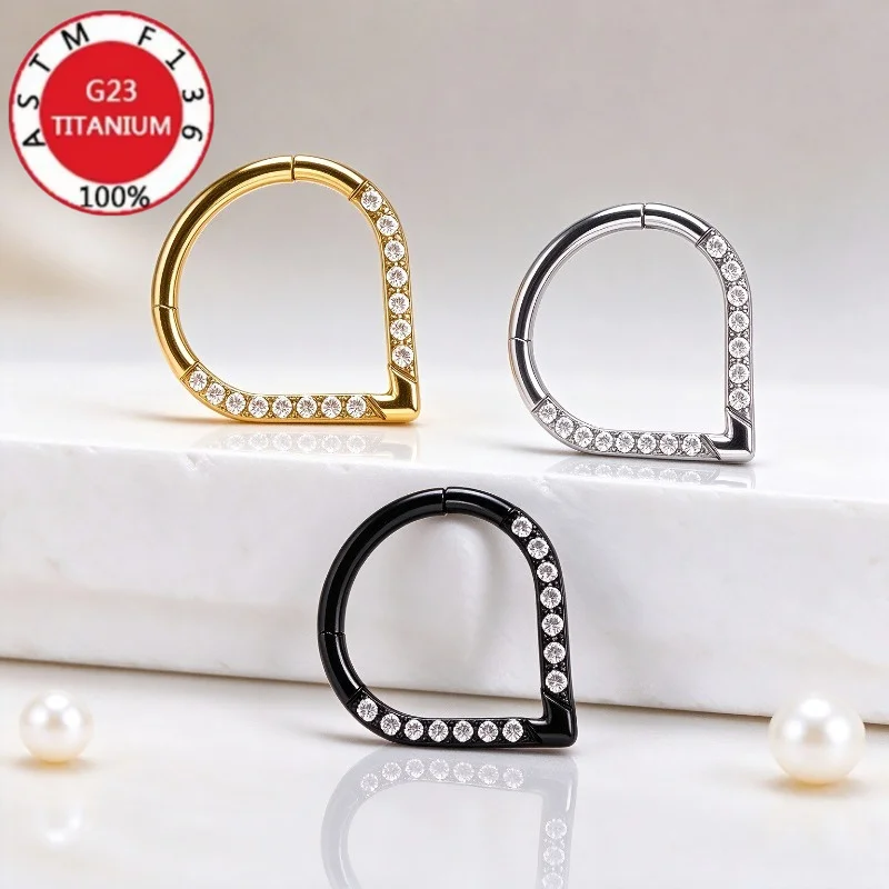 1/5Pcs 16G G23 Titanium Heart-Shaped Hinged Nose Ring Hoop Teardrop Septum Conch Daith Helix Rook Tragus Lip Body Jewelry