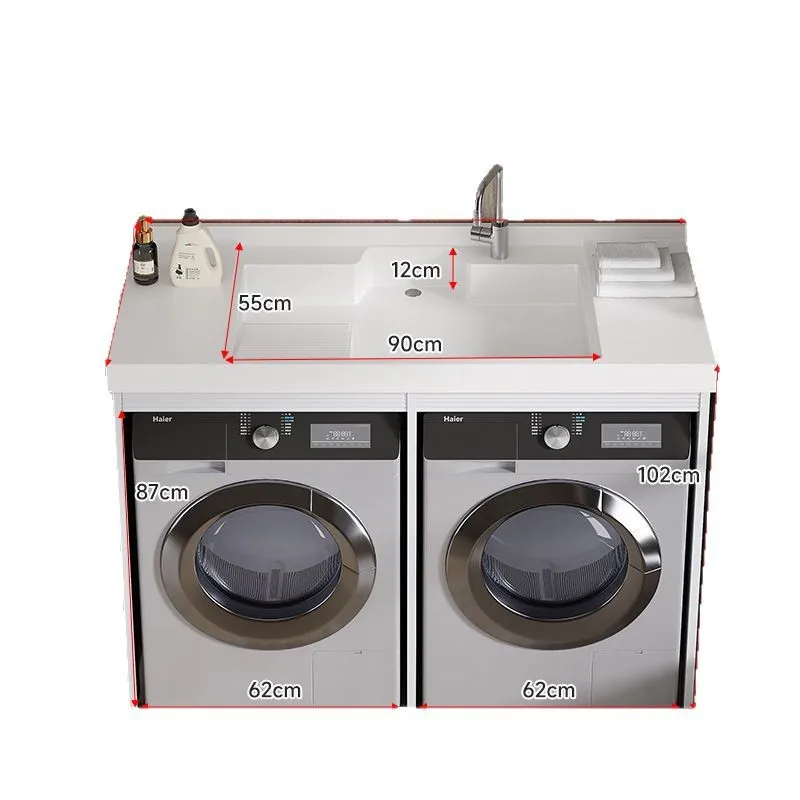 

Балконный шкаф-комбинация для стирки и сушки с алюминиевым корпусом, двойным отсеком для стиральной машины, отсеком для сушилки и защитным чехлом для барабана.