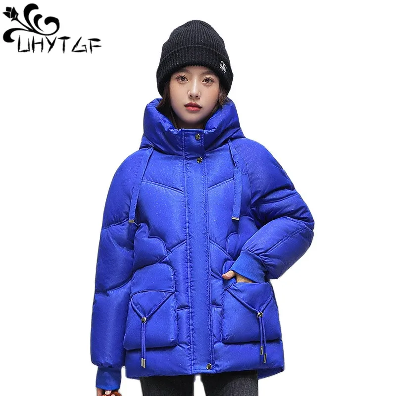 

UHYTGF New Down Jacket Winter Coat Women's Korean Loose Thicken Cotton Overcoat Parka Female Cold-Proof Warm Student Jacket 2161