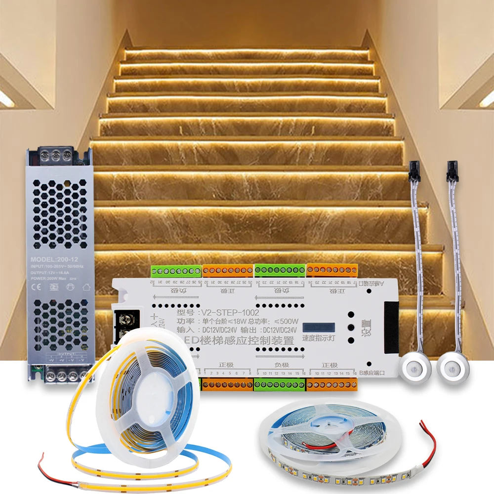 

12 В светодиодный контроллер датчика движения для лестницы PIR, 24 В, 32 канала, ступеньки, ночник, лестница для одноцветных гибких светодиодных лент SMD COB