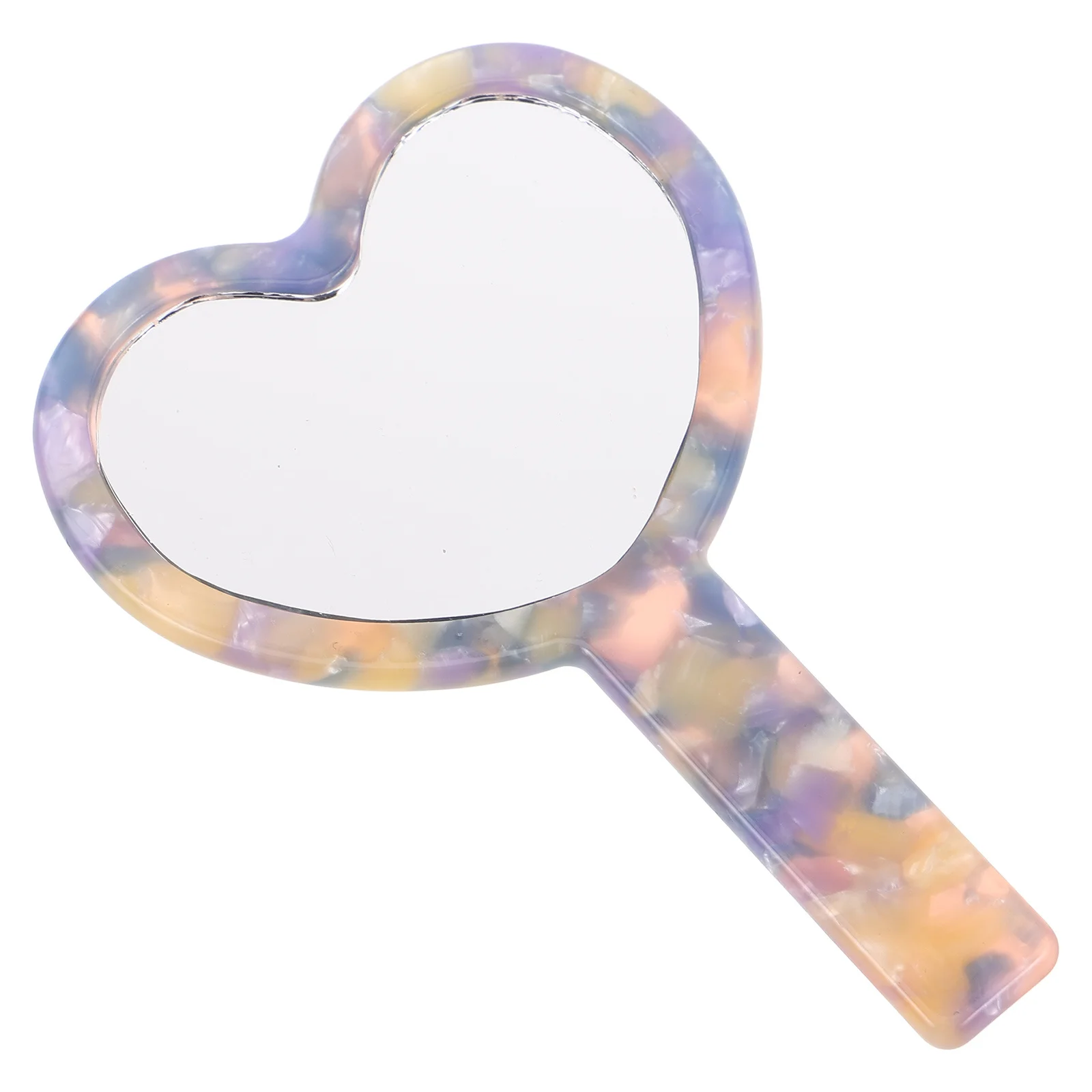 Placa de acetato em forma de coração espelho de mão de maquiagem portátil pequeno bonito espelho compacto viagem acessível estilo vintage