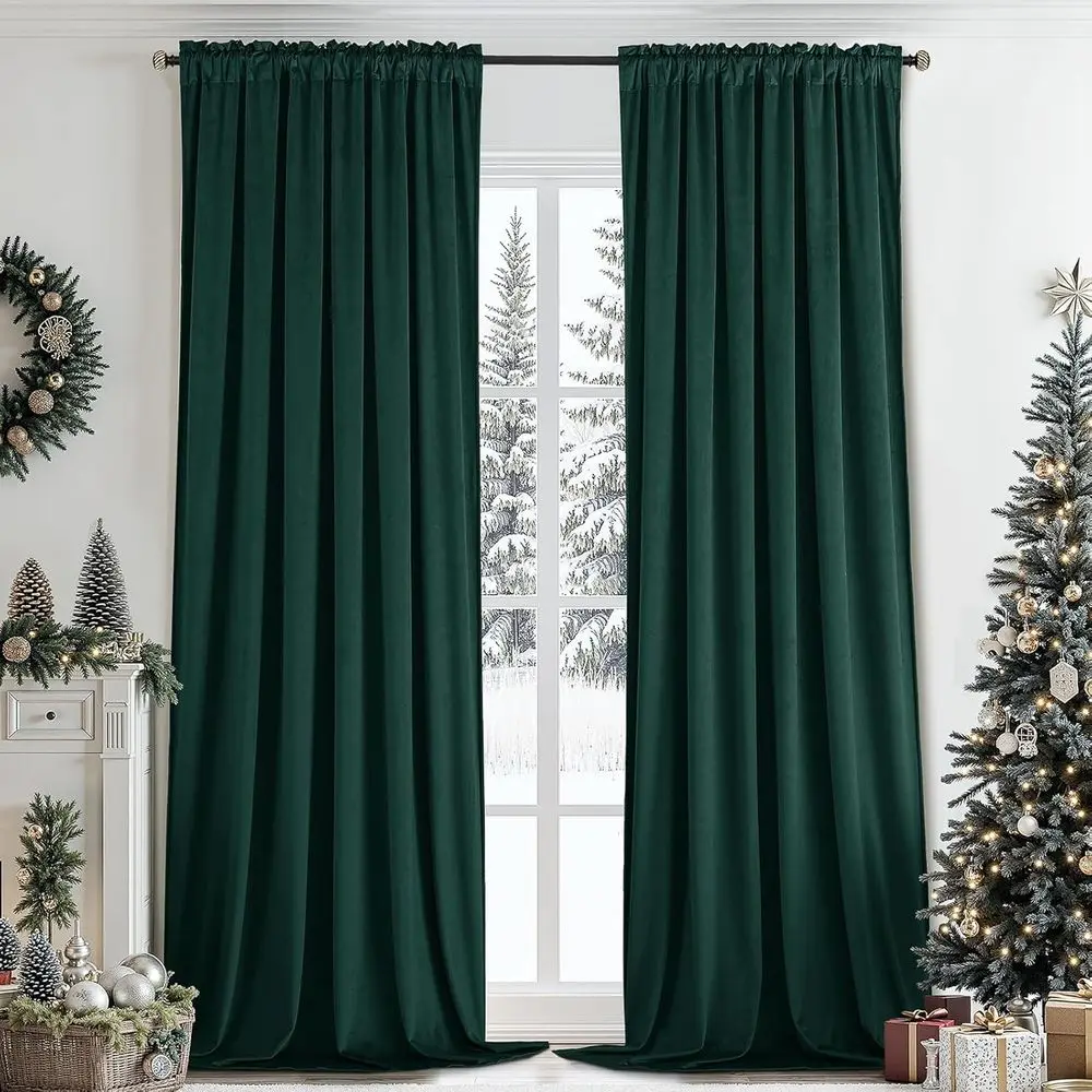

Dark Green Velvet Curtains 84 Inches for Living Room,Rod Pocket Luxury Blackout Velvet Curtains Thermal Insulated 2 Panels Room