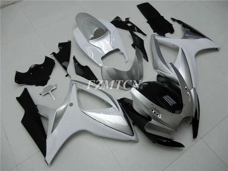 4Gifts Injection Mold New ABS Motorcycle Fairings Kit Fit For SUZUKI K6 600 750 2006 2007 06 07 Bodywork Set Custom White Silver