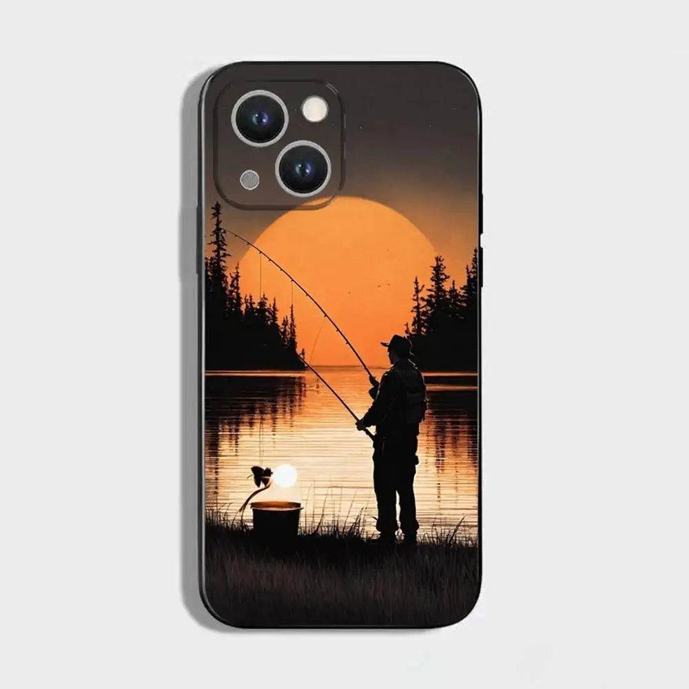 حافظة هاتف للصيد والصيد لهاتف آيفون 17,16,15,14,13,12,11 Plus,Pro Max,XS,X,XR,SE,Mini,8,7,غطاء أسود من السيليكون الناعم